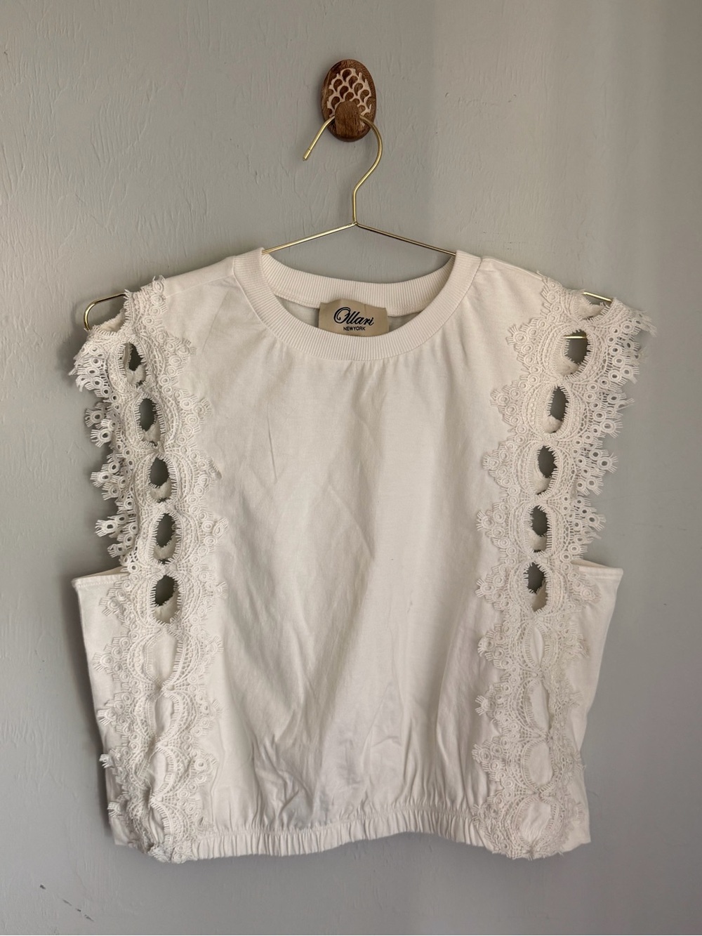 Anthropologie White Eyelet-Trim Sleeveless Tank